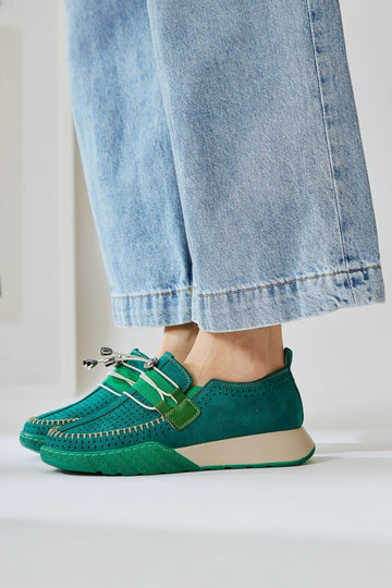 Allice Green Suede Laser Perforated Casual Shoes