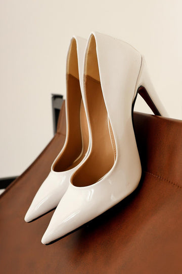 Pavinee White Patent Leather Pointed Toe Red Jurdan Thin Heel Shoes
