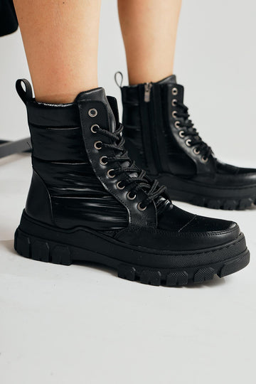 Meredith Black Fluorescent Fabric Detailed Lace-Up Boots
