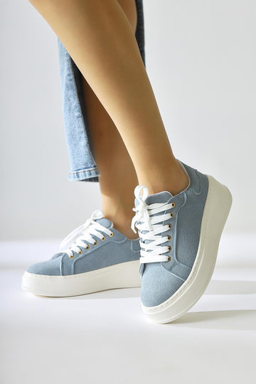 Lubica Blue Suede Oval Thick Sole Sneakers