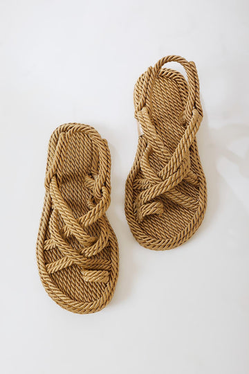 Marlene Gold Cross Rope Sandals