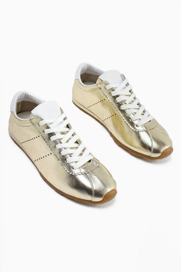 Genuine Leather Alisa Gold Laced Casual Women's Shoes