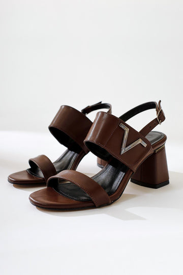 Mari-Anna Brown Buckle Detailed Double-Strap Heeled Sandals