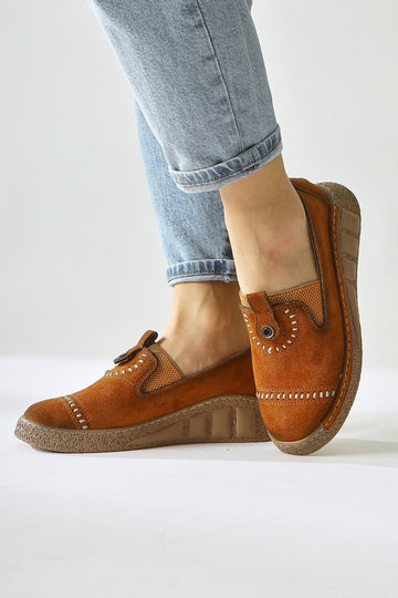 Bethina Tan Suede Rivet Detailed Laser Perforated Ballerinas