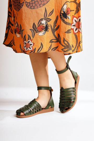 Genuine Leather Helen Khaki Toe Covering Bodrum Sandals