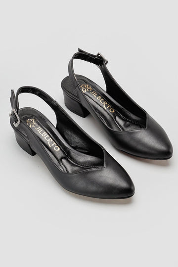 Henrietta Black Pointed Toe Low Heel Sandals