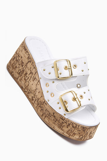 Genja White Trocque Wedge Heeled Women's Slippers