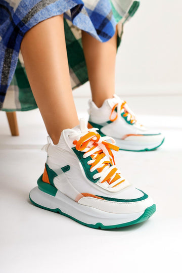 Annaklara Orange-Green Lace-Up Sports Boots