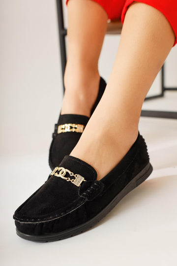Turi Black Suede Buckle Detailed Casual Shoes