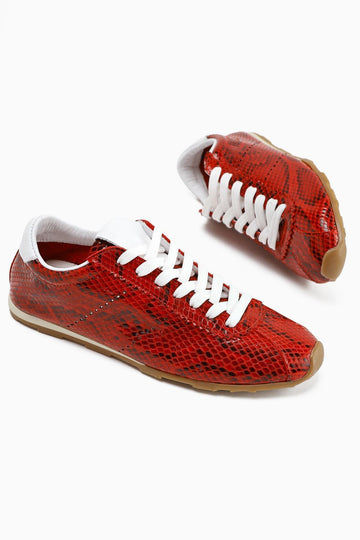 Genuine Leather Alisa Red Crocodile Leather Printed Lace-Up Casual Women's Shoes