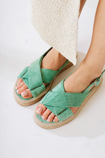 Iris Khaki Velvet Cross-Strap Sandals