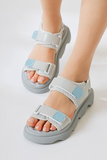 Tale Blue Single Strap Velcro Detailed Sandals