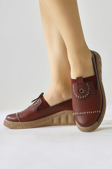 Bethina Claret Red Rivet Detailed Laser Perforated Ballerinas