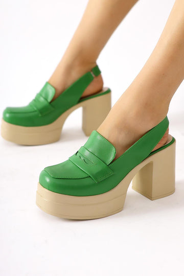 Neval Green Platform Heel Decollete Casual Shoes