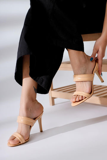 Rhoda Nud Oval Toe Strappy Heeled Slippers