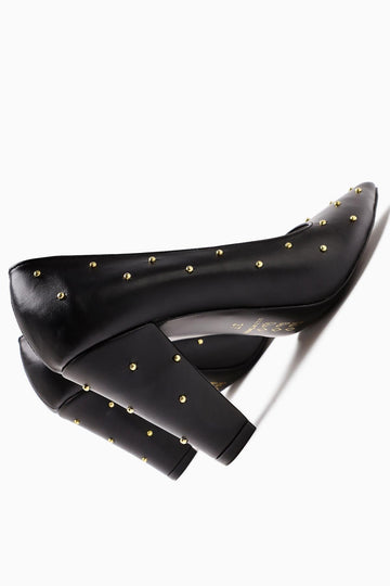 Audrey Black Pointed Toe Studded Detailed Heeled Women's Shoes