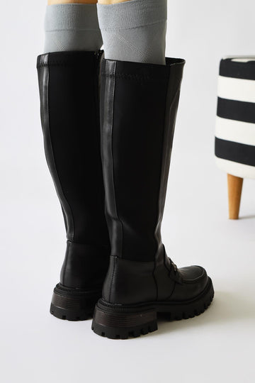 Meli Black Buckle Detailed Diving Fabric Buckled Boots