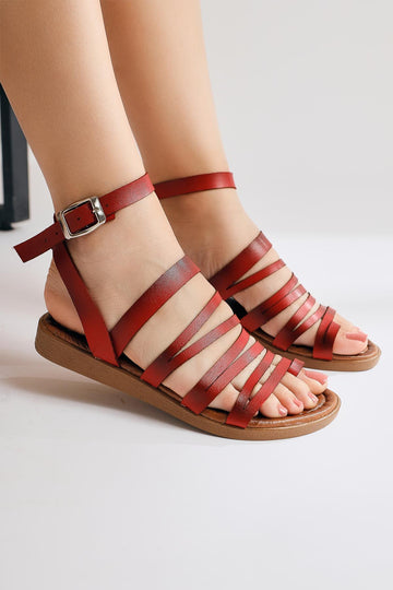 Genuine Leather Theodora Strappy Red Sandals
