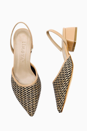 Rosa Nud Pointed Toe Straw Low Heel Women's Sandals