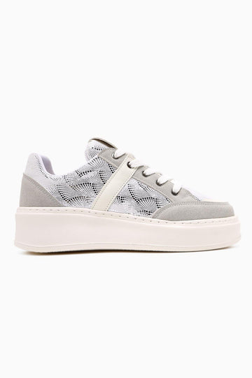 Julissa White Suede Shiny Patterned Thick Sole Women's Sneakers