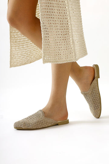 Mary Jane Beige Knitted Slippers