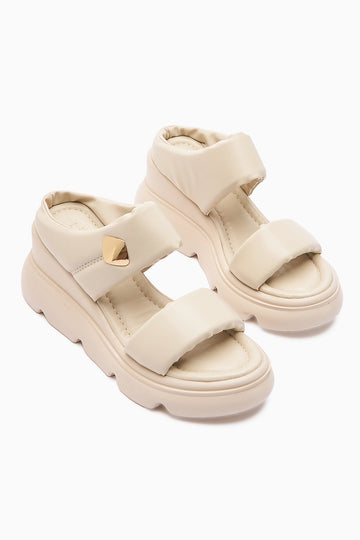 Susi Beige High Heeled Fluffy Women's Slippers