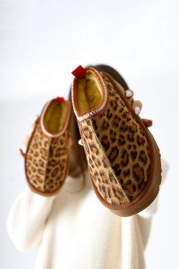 Anne-Liis Leopard Patterned Suede Woven Detailed Winter Slippers