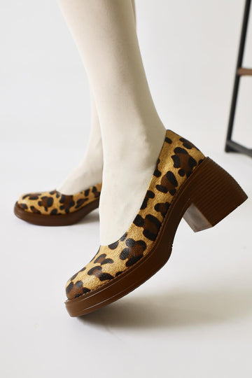 Jeannie Leopard Patterned Oval Toe Heeled Casual Shoes