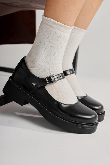 Yennie Black Patent Leather Belt Detailed Open Casual Shoes