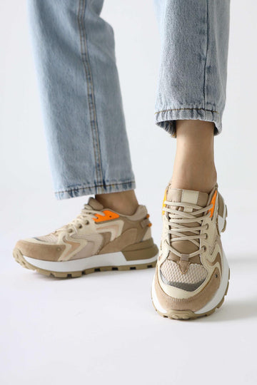 Onella Navy Blue Suede Detailed Lace-Up Sneakers