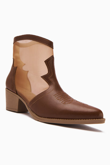 Sevala Brown Embroidered Transparent Detailed Western Women's Summer Boots