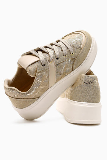 Julissa Beige Suede Shiny Patterned Thick Sole Women's Sneakers