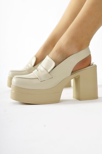 Neval Beige Platform Heel Decollete Casual Shoes