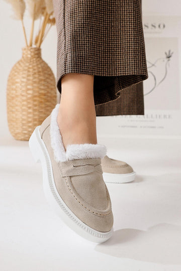Genuine Leather Tommie Beige Suede Fur Casual Shoes