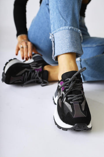 Bisera Black Knit-Suede Sneakers