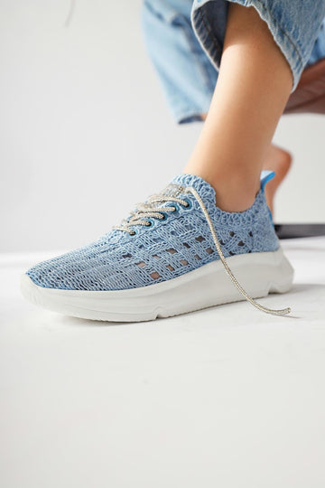 Melisia Blue Stone Detailed Knitted Sneakers