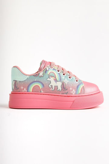 Kenia Pink Unicorn Printed Kids Sneakers