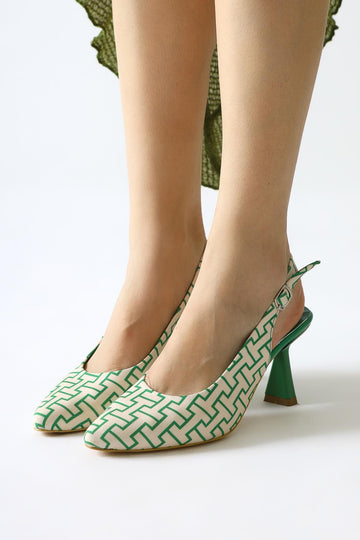 Ernesa Green Geometric Patterned High Heel Shoes