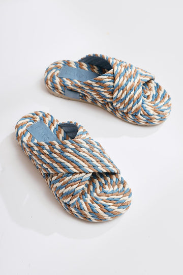 Leiya Blue Cross Strap Rope Slippers