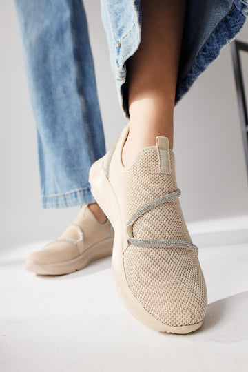 Lorrie Beige Stone Detailed Stone Detailed Sneakers