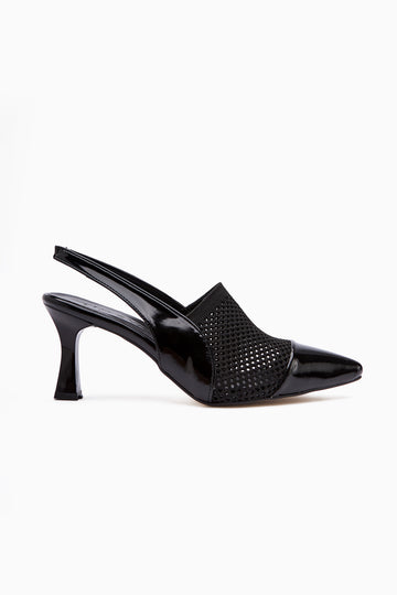 Mayada Black Patent Leather Closed Toe Heeled Women's Sandals