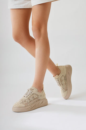 Anete Ten Knit Floral Embroidered Lace-Up Sneakers