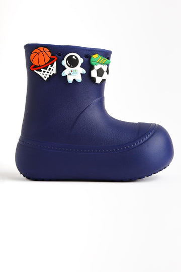 Chris Navy Blue Pin Detail Waterproof Kids Boots