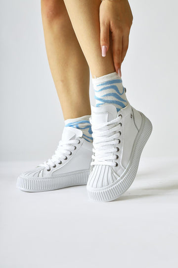 Daniele White Lace-Up Sports Boots