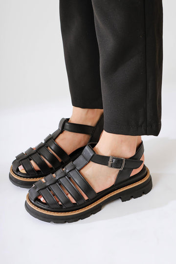 Tylia Black Chunky Sole Sandals