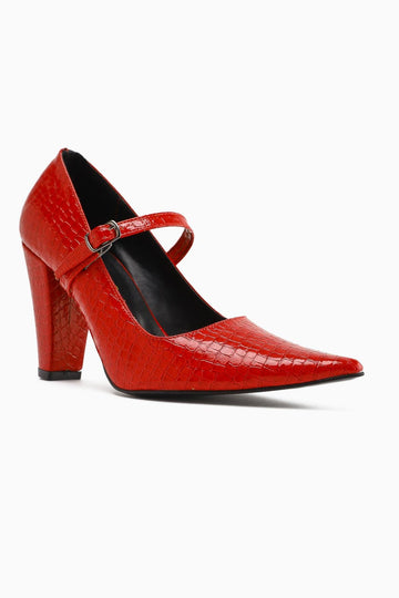Beate Red Crocodile Leather Print Pointed Toe Heeled Women's Shoes