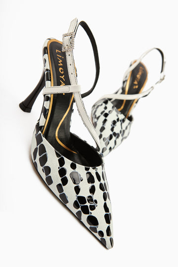 Genuine Leather White Sarah Crocodile Patterned Pointed Toe High Heel Women's Shoes