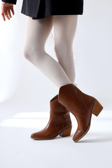 Knut Tan Asymmetric Cut Pointed Toe Western Boots