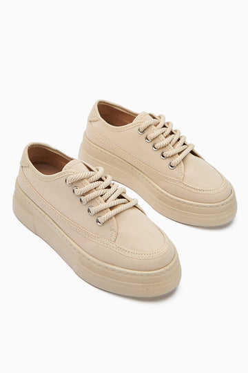 Sassa Bej Yüksek Tabanlı Bağcıklı Kadın Sneaker