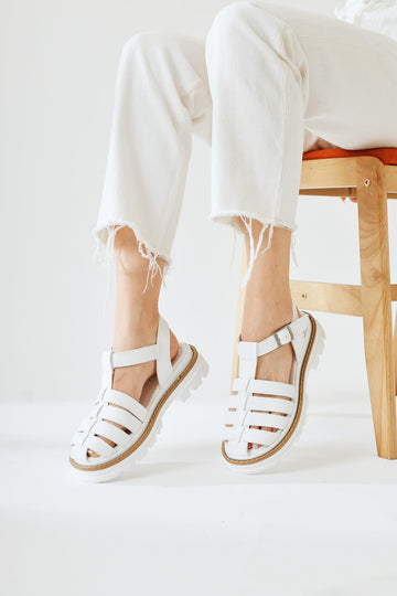 Tylia White Chunky Sole Sandals
